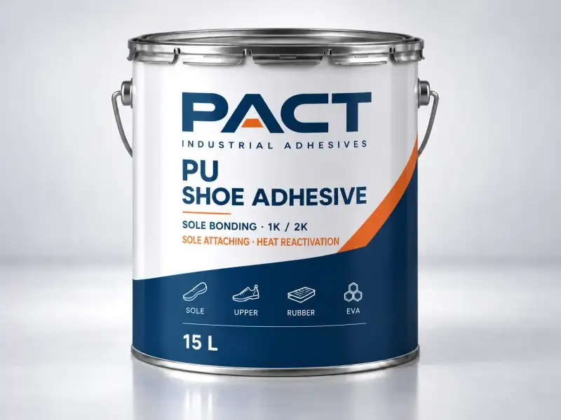 PACT PU shoe adhesive in a 15 litre steel pail for sole bonding