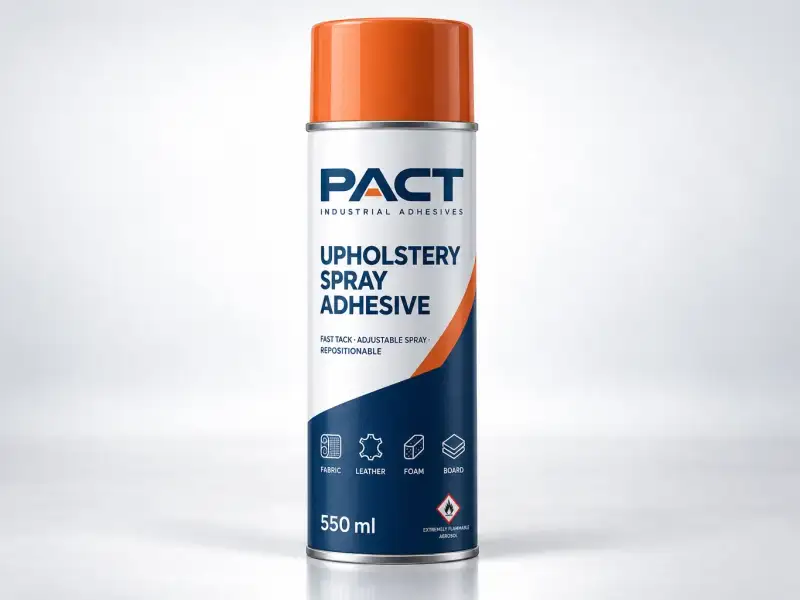 PACT upholstery spray adhesive in a 550 ml aerosol can with orange cap, for fabric, leather, foam and board